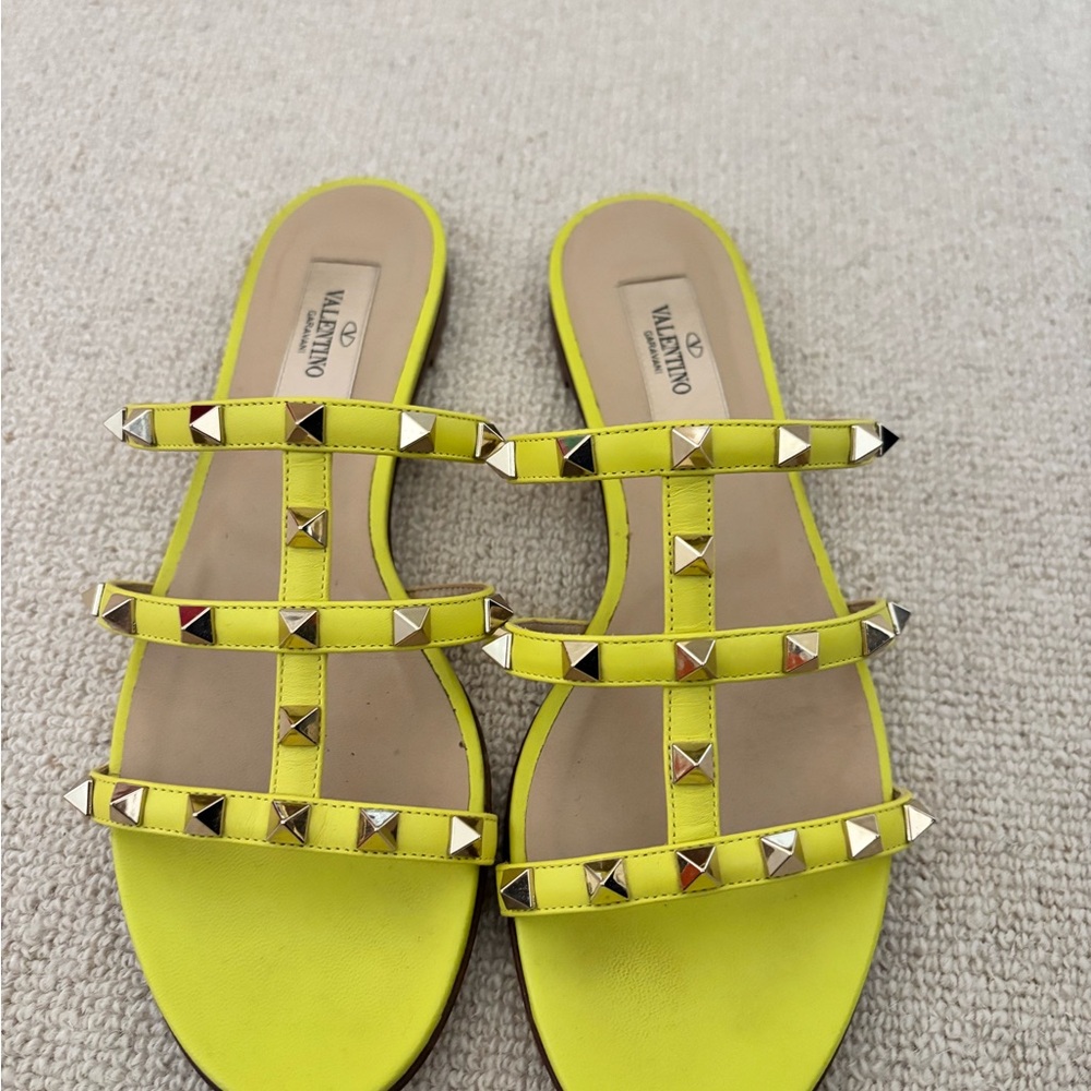 Valentino Neon Yellow Studded Sandals